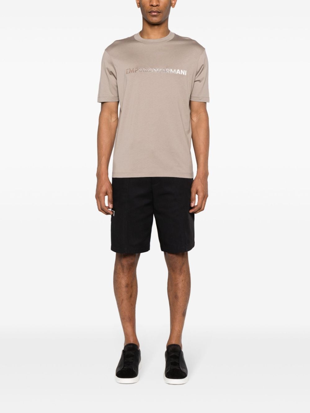 Shop Emporio Armani Logo-embroidered Cotton T-shirt In Neutrals