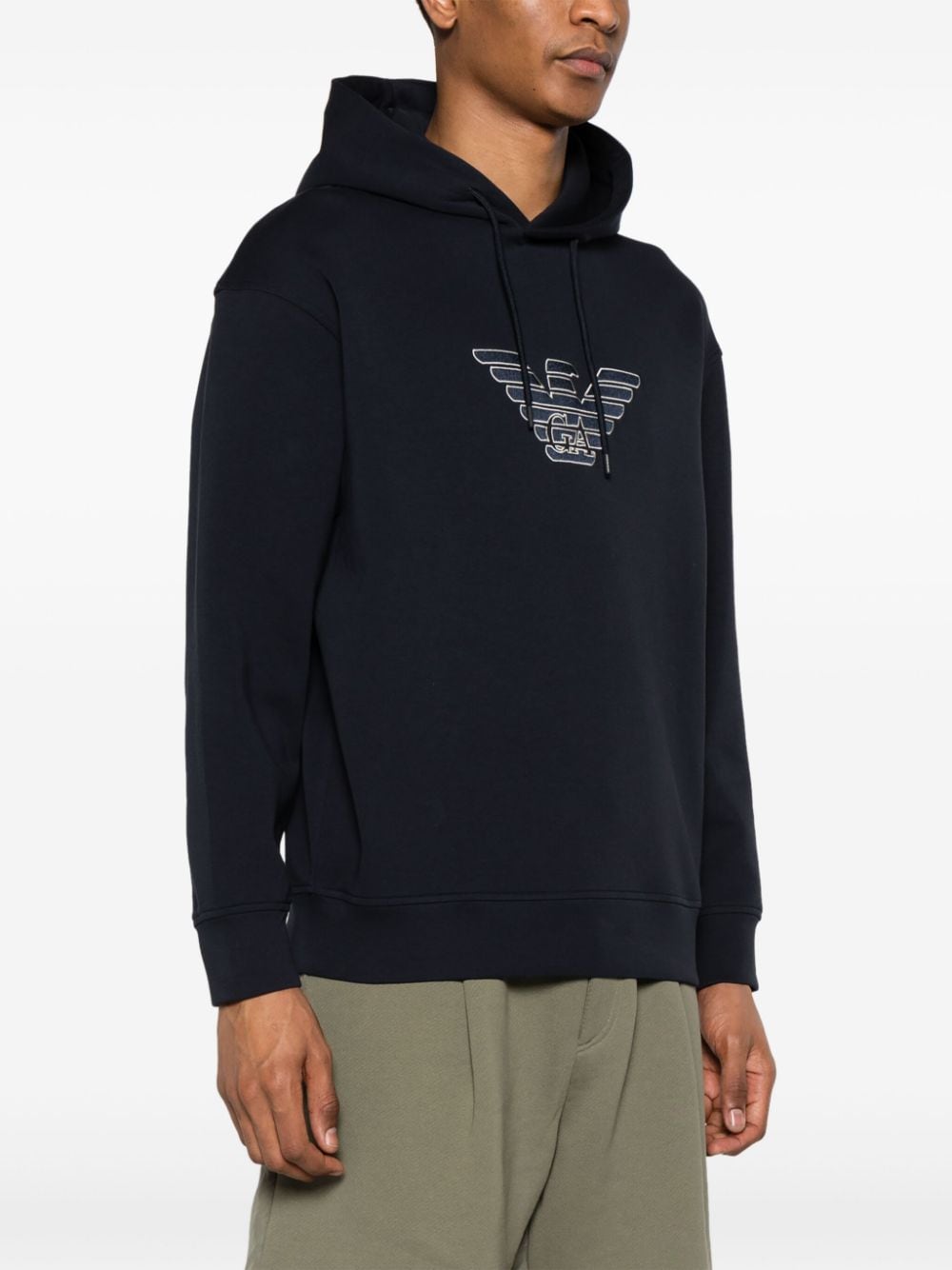 Shop Emporio Armani Logo-embroidered Jersey Hoodie In Blue
