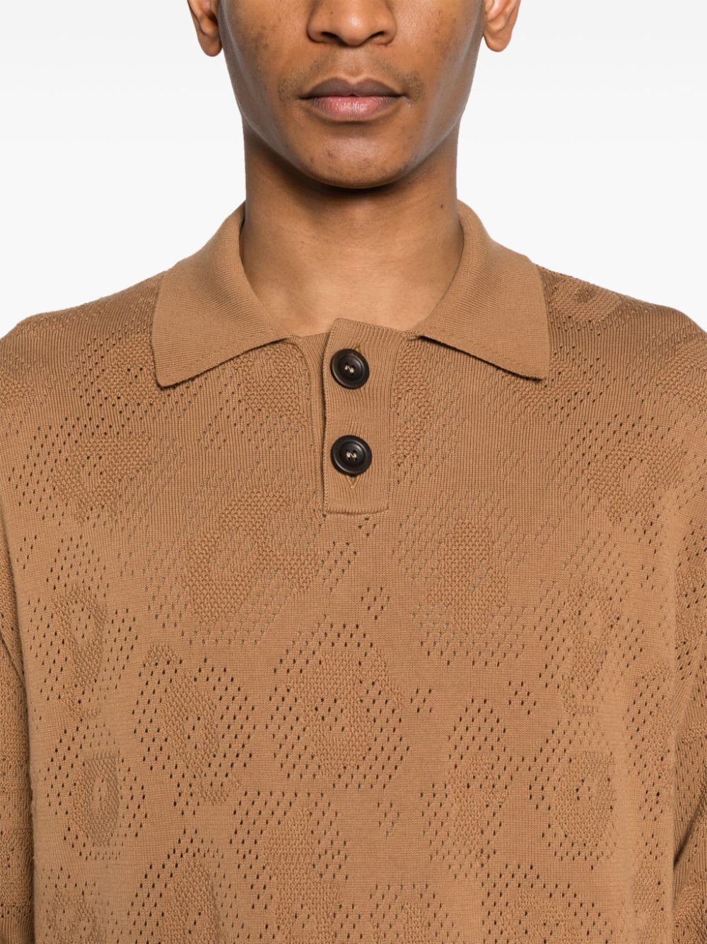 Shop Emporio Armani Logo-intarsia Knitted Polo Shirt In Brown