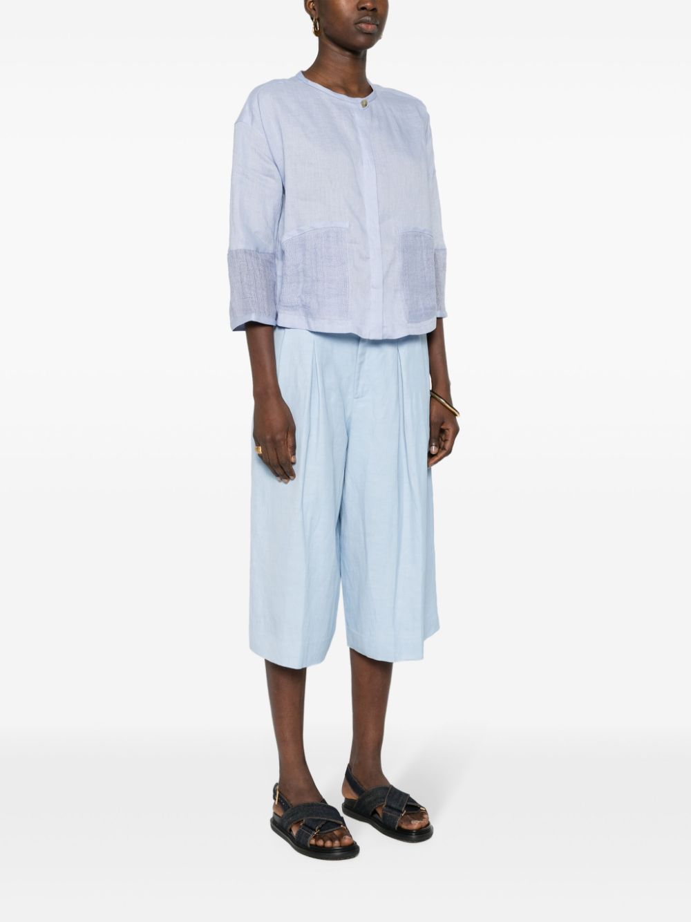 Shop Emporio Armani Semi-sheer Linen Blouse In Blue