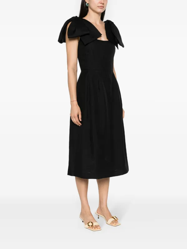 ワンピース CHLOE Woman Dress Black CH25SR049263 001 Chloé bow-detailed Ramie Midi Dress | Black | FARFETCH