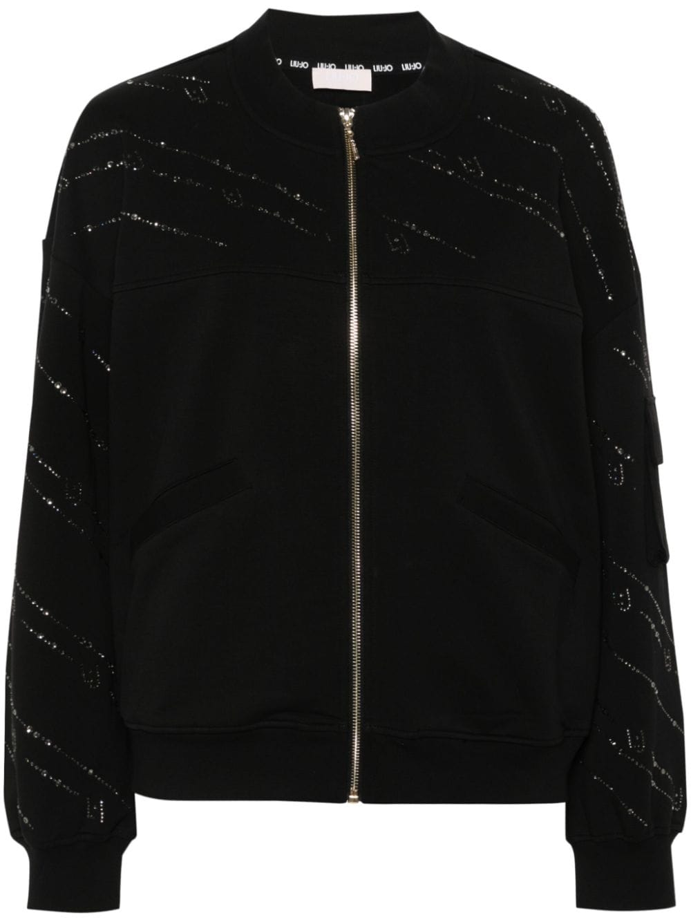 Liu •jo Crystal-embellished Zipped Sweatshirt In Black