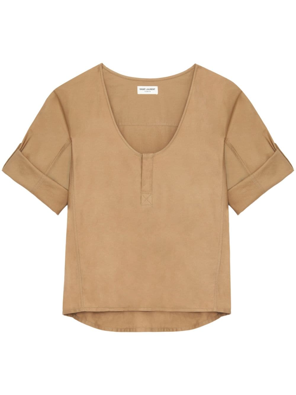 turn-up scoop-neck blouse