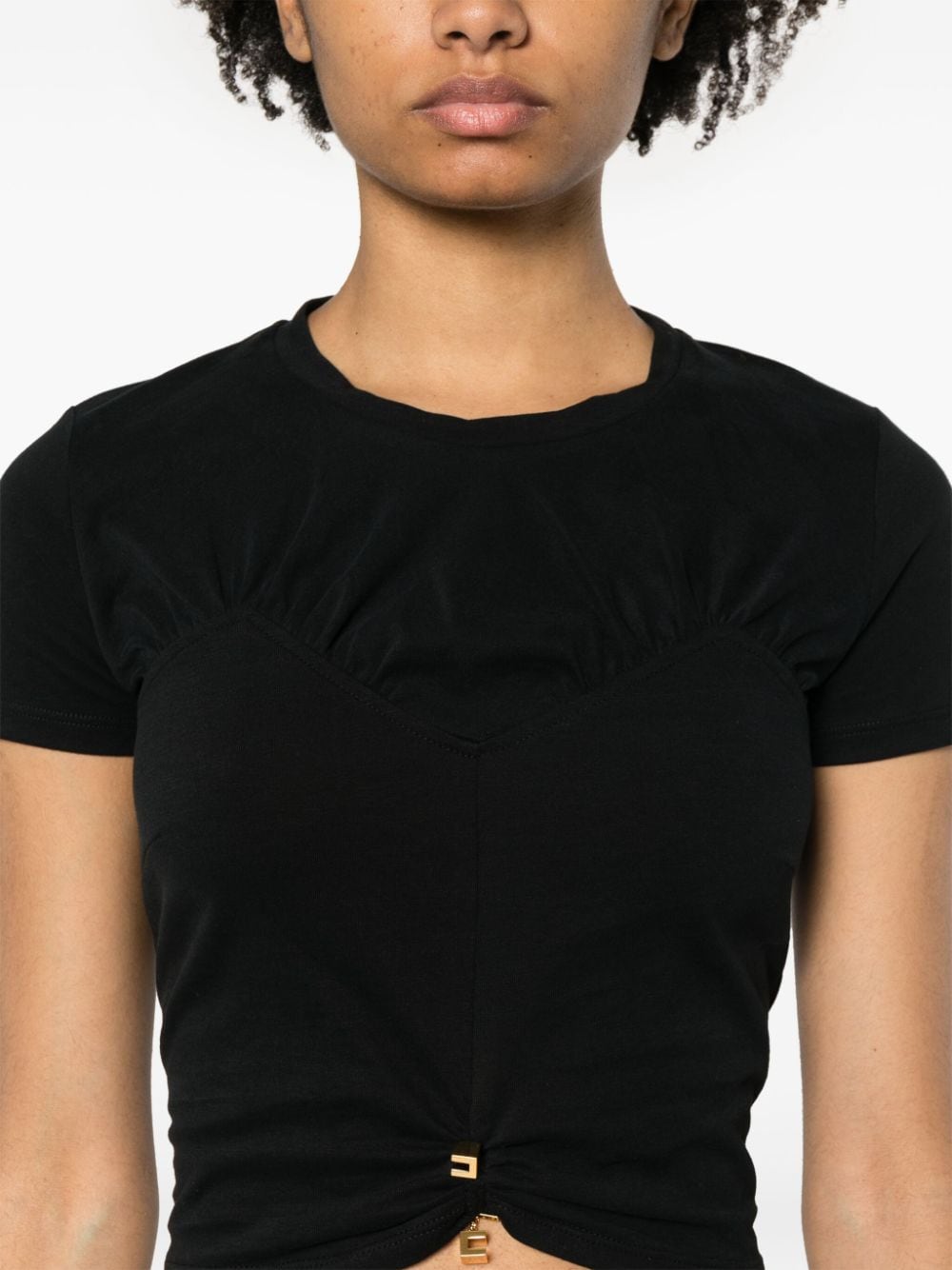 Shop Elisabetta Franchi Logo-pin Cropped T-shirt In Black