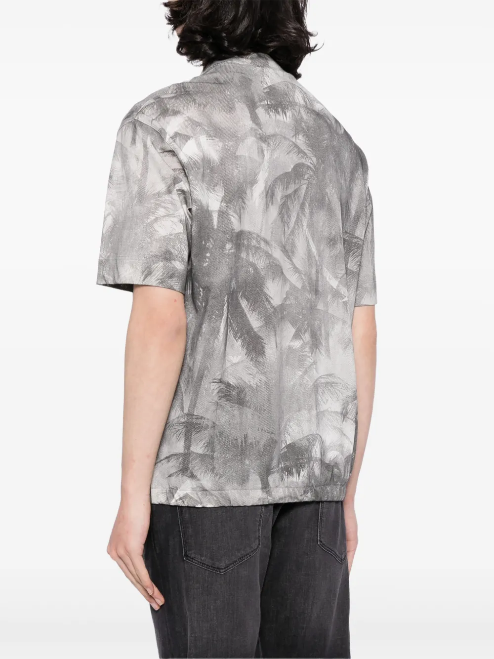 Shop Emporio Armani Palm Tree-print Cotton T-shirt In Grey