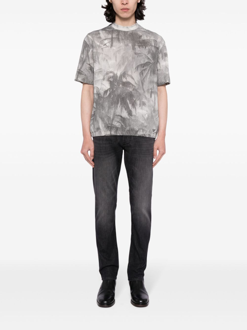 Shop Emporio Armani Palm Tree-print Cotton T-shirt In Grey