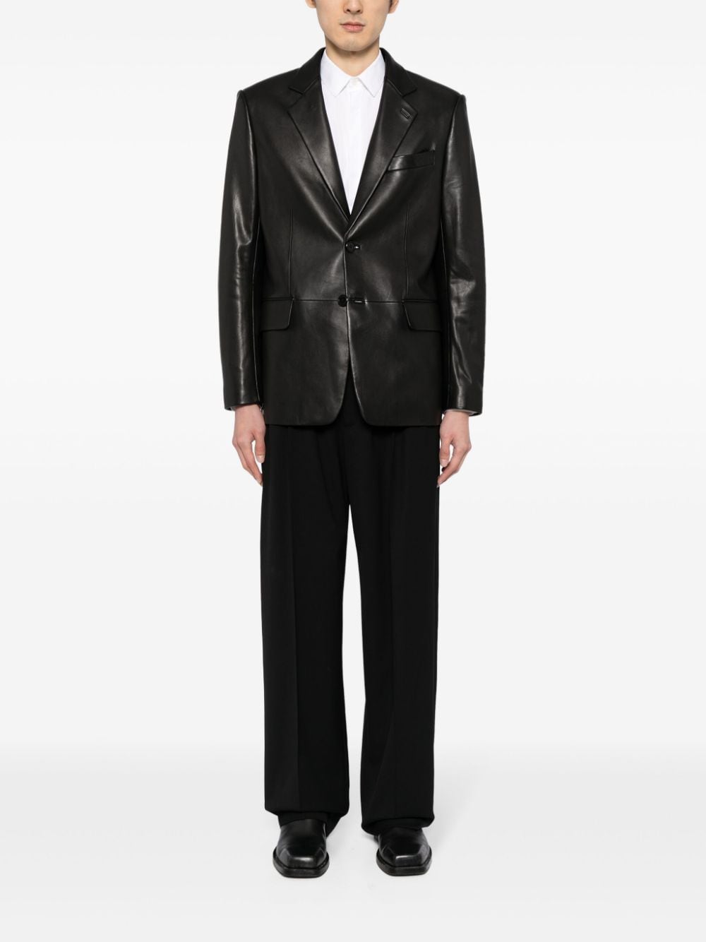 Shop Helmut Lang Single-breasted Leather Blazer In Black