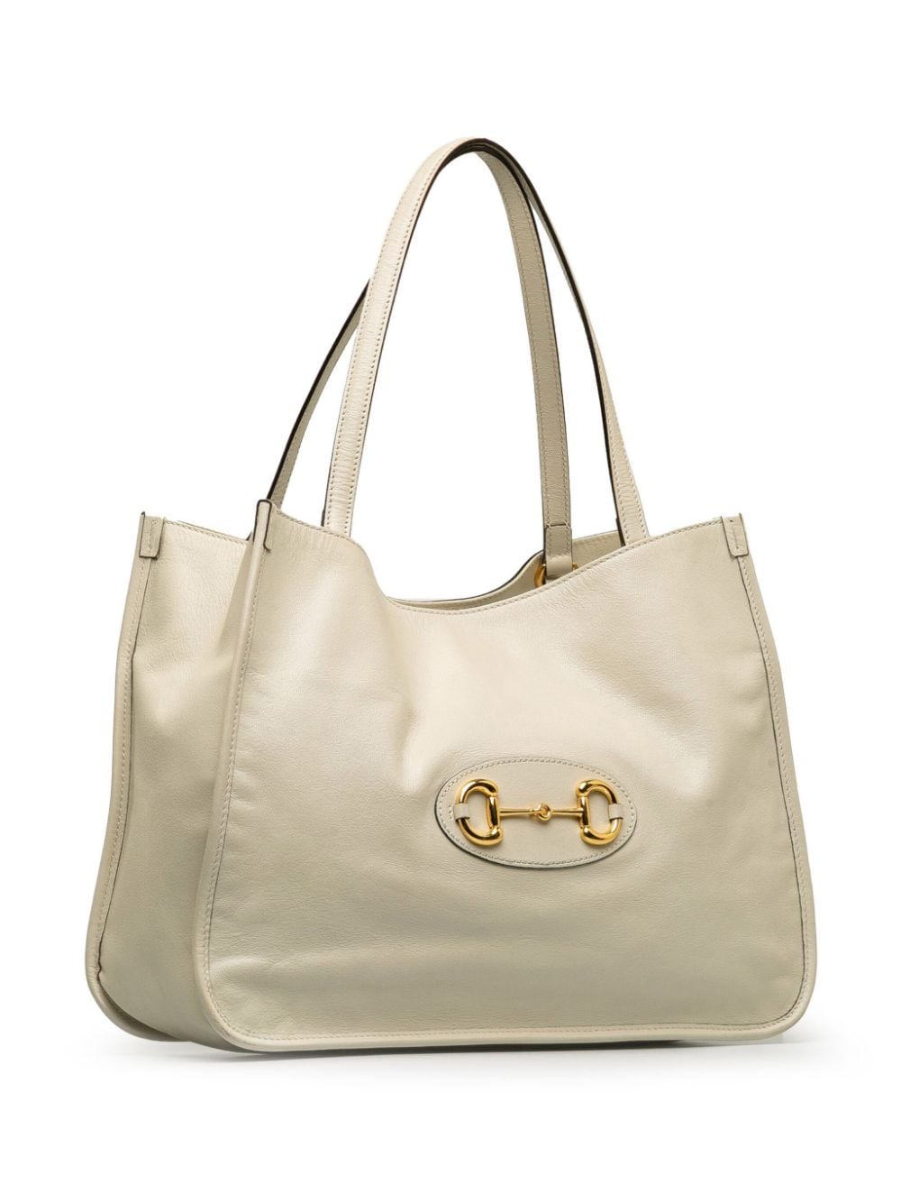 Pre-owned Gucci 2016-2022  Horsebit 1995 Leather Tote Bag In White