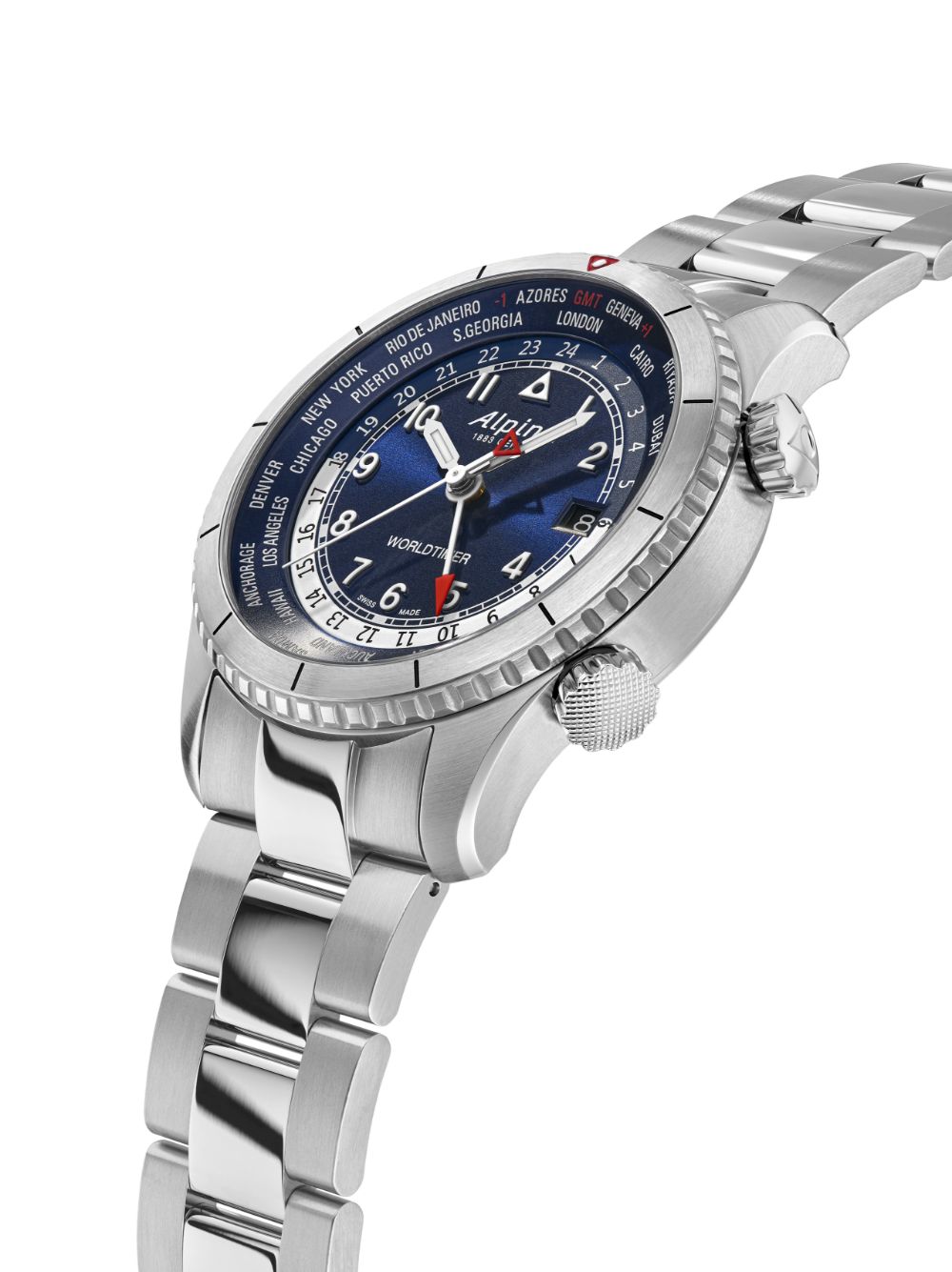 Alpina Startimer Pilot Quartz Worldtimer 41mm horloge - Blauw