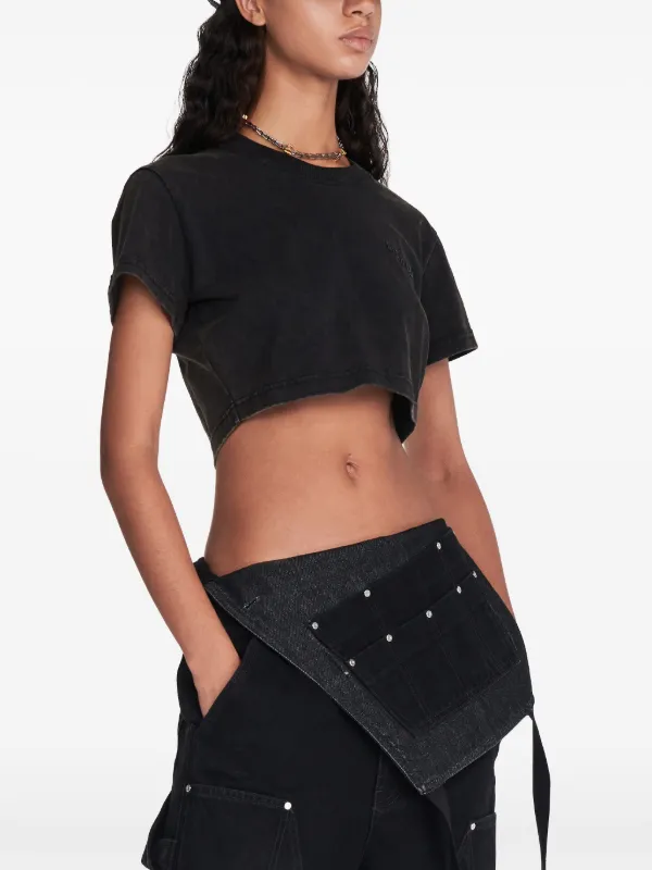DION LEE 売れ筋商品|||ディオンリー Tシャツ トップス レディース Tops Black Dion Lee logo-embossed Cropped T-shirt | Black | FARFETCH