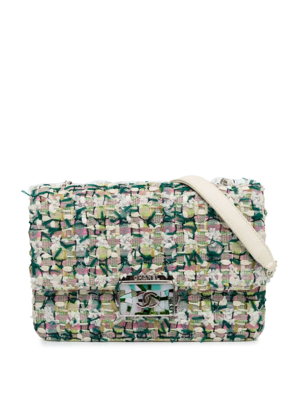 Pre-owned Chanel 2018  Tweed Beauty Lock Flap Bag In Green