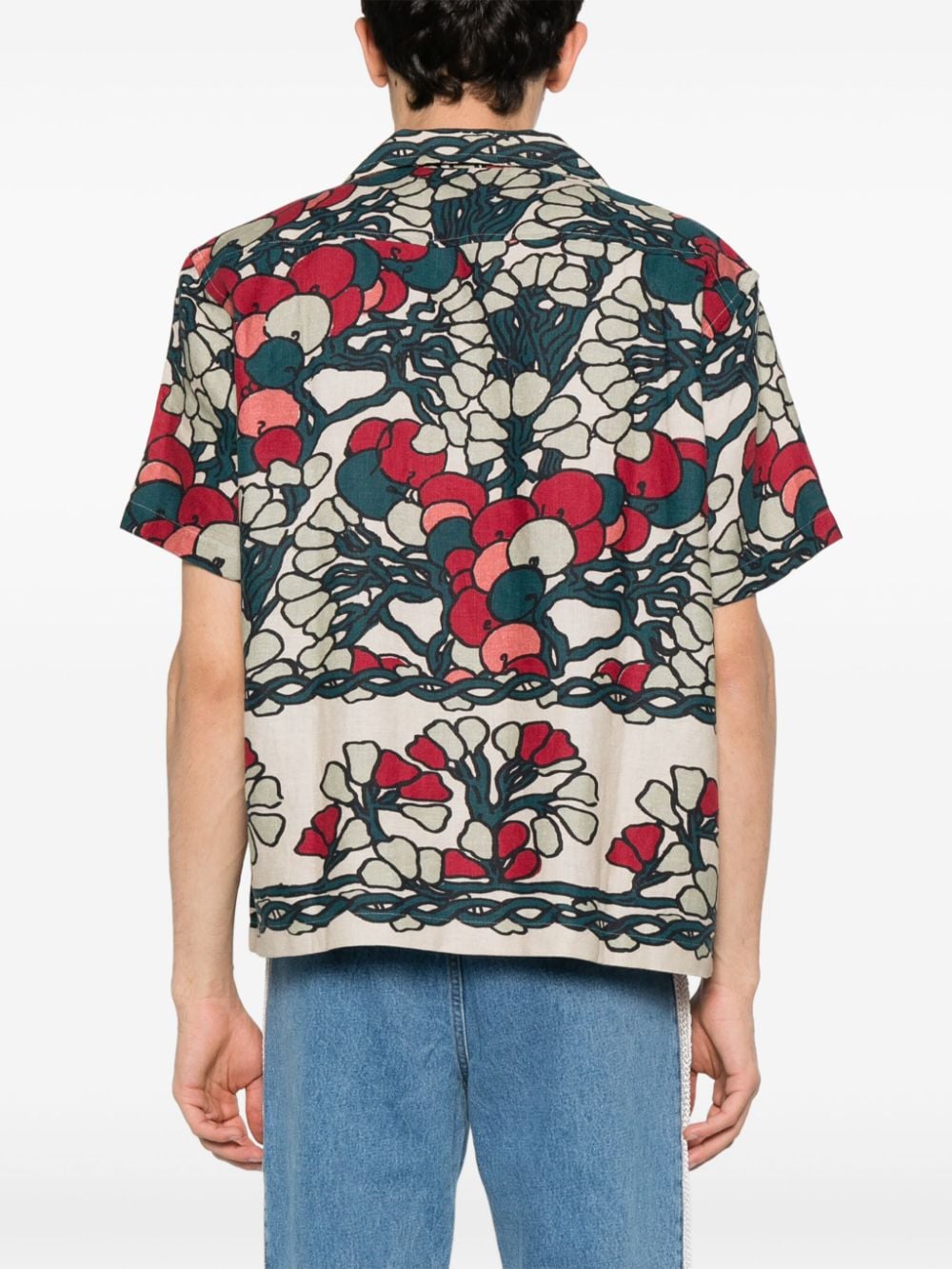 Shop Bode Abstract-pattern Linen Shirt In Neutrals