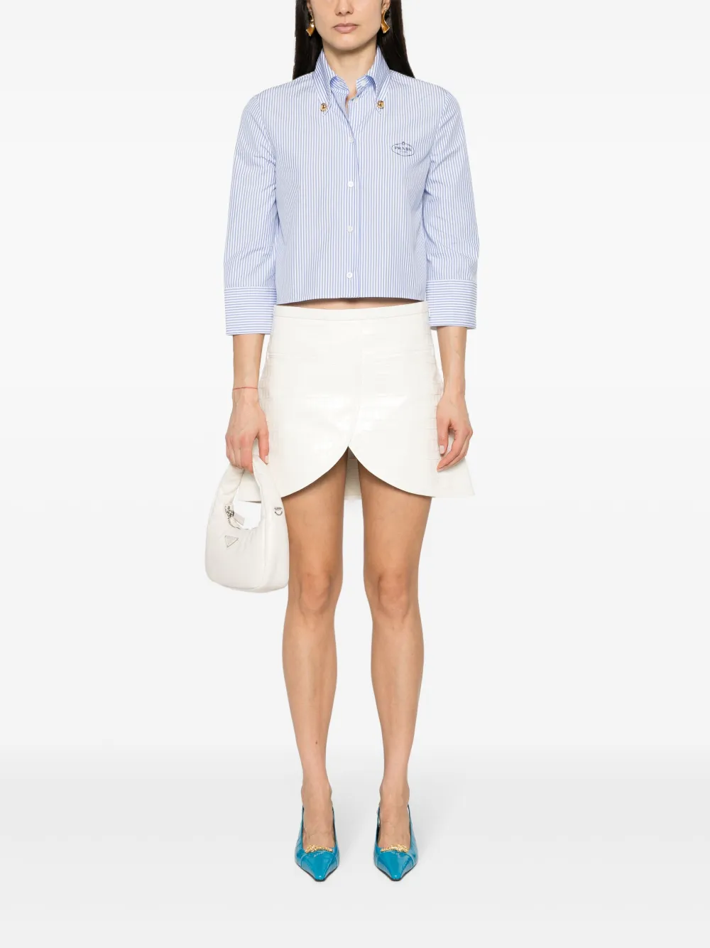 Prada Gestreept overhemd met geborduurd logo - Blauw