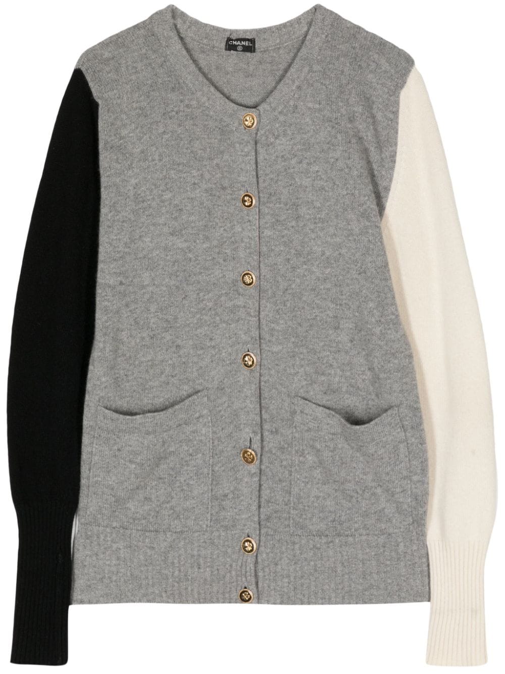 Pre-owned Chanel 2000 Colour-block Cashmere Cardigan In Grey