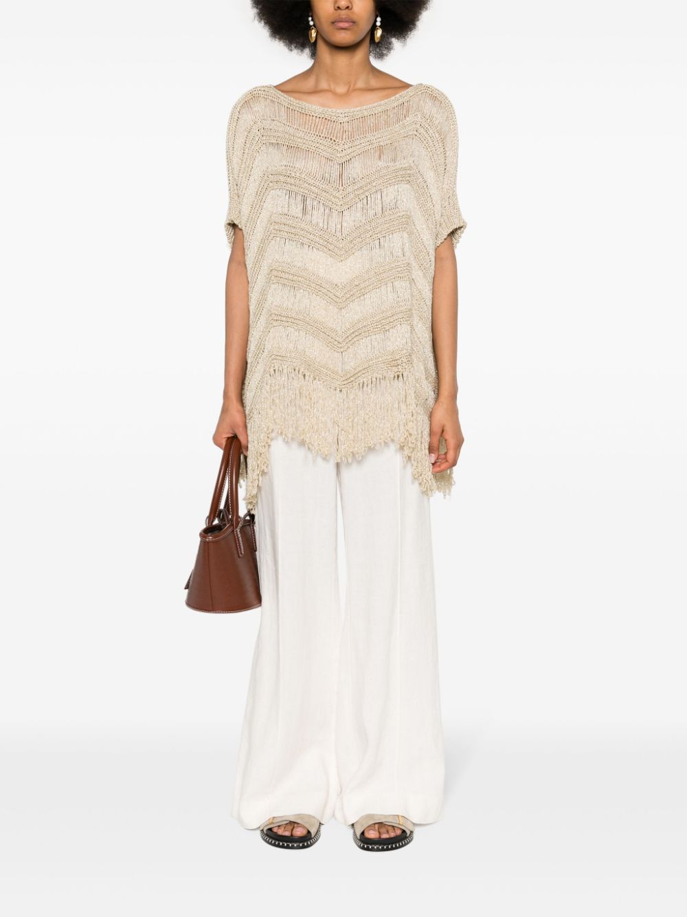 TWINSET knitted fringed poncho - Goud