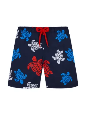 Short De Bain Garçon Vilebrequin Taille 6 Ans - Bleu, Imprimé Tortues Et étoiles De Mer - Occasion TB
