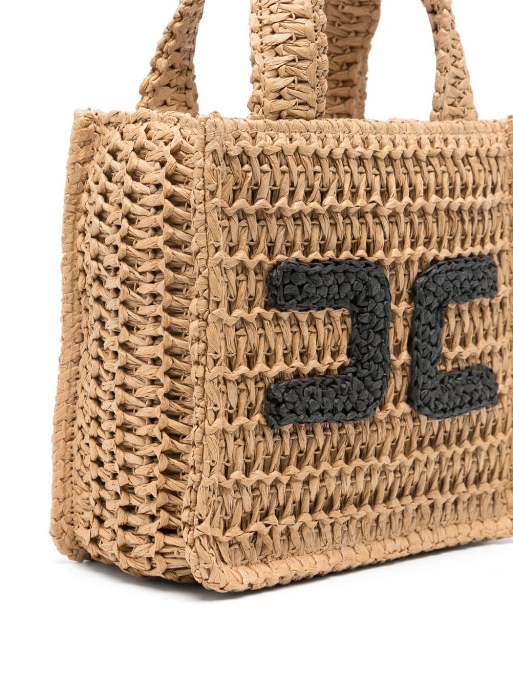 Shop Elisabetta Franchi La Mia Bambina Logo-appliqué Interwoven Tote Bag In Neutrals