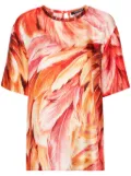 Roberto Cavalli plumage-print silk T-shirt - Orange