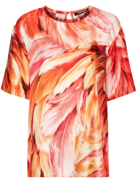 Roberto Cavalli plumage-print silk T-shirt