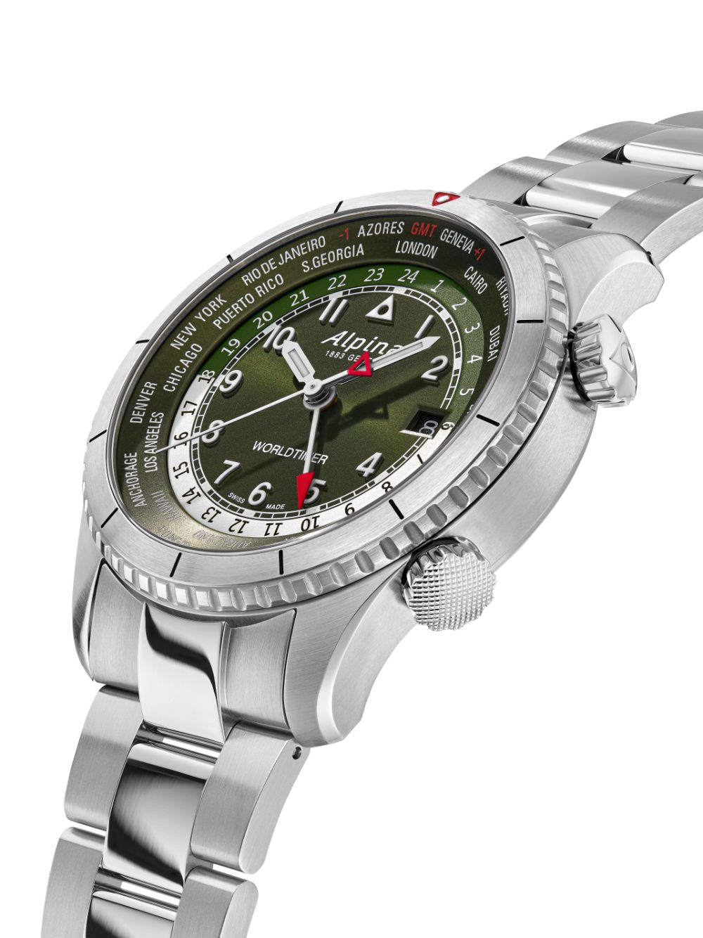 Alpina Startimer Pilot Quartz Worldtimer 41 mm horloge - Groen