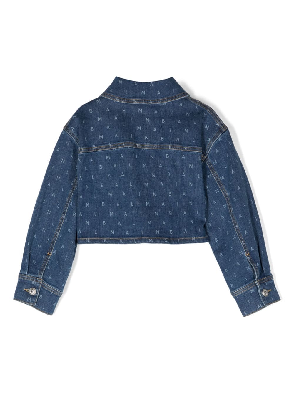 Shop Balmain Monogram-print Denim Jacket In Blue