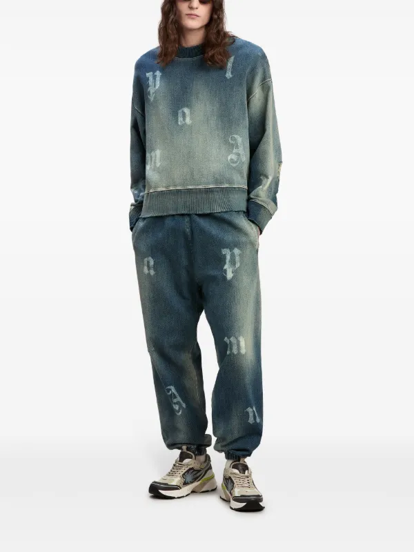 Palm Angels logo-print Washed Sweatshirt | Blue | FARFETCH AO