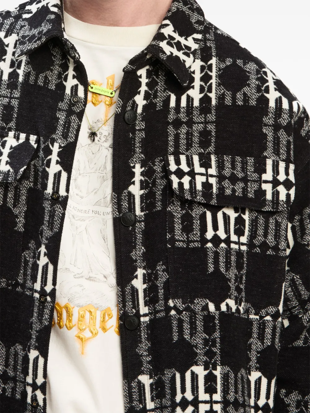 Tシャツ・カットソー Palm Angels CLASSIC LOGO OVERSHIRT (PMES044S25FAB001 1003) CLASSIC LOGO OVERSHIRT in BLACK - OFF WHITE for Men | Palm