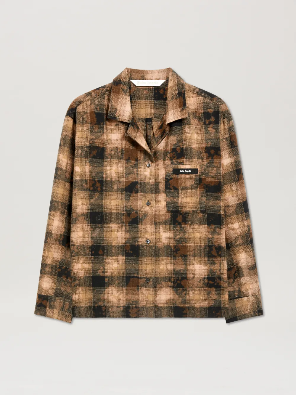 Palm Angels Brown Curved Logo Check Shirt In Marrón