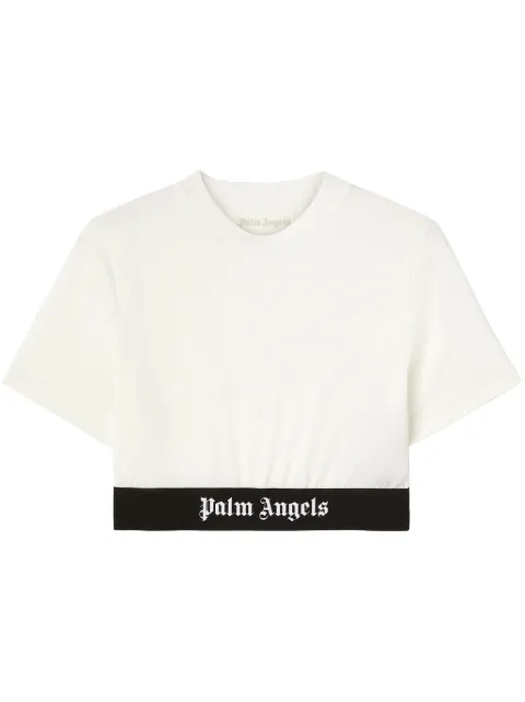 Palm Angels توب قصير قطن بشريط سفلي بشعار الماركة