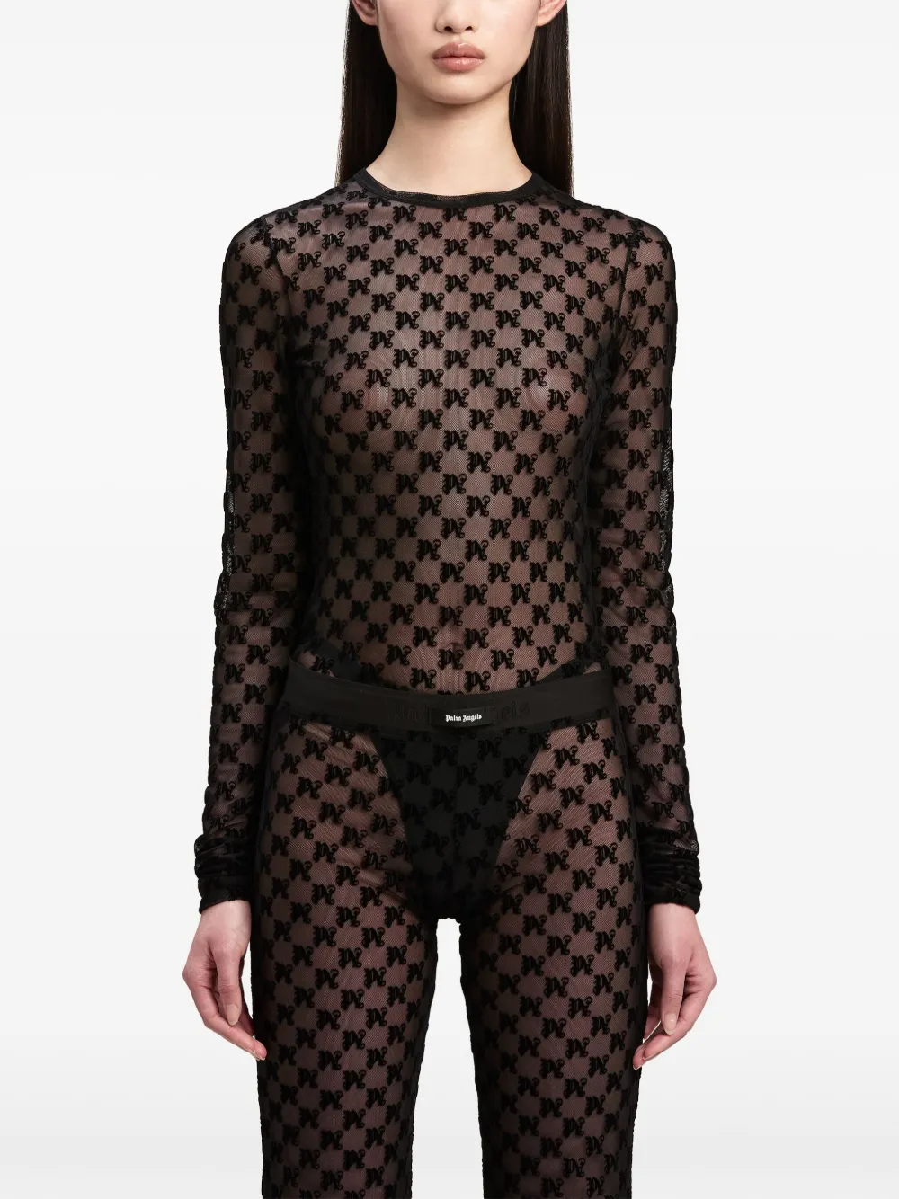 Palm Angels Monogram-pattern Sheet Top In Black