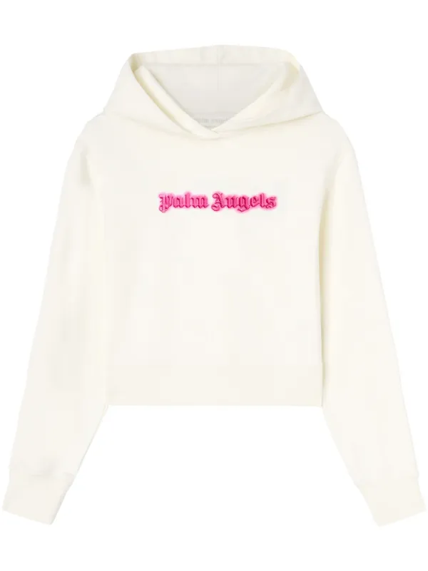Palm Angels logo print Cotton Hoodie White FARFETCH NZ