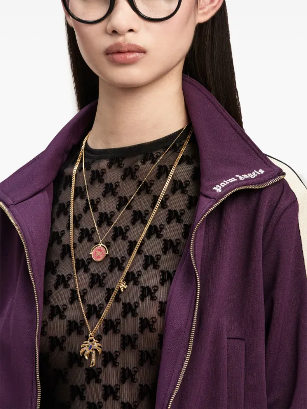 ジャケット PALM ANGELS Woman Jacket Blue PWEN030F23FAB001 4676 Palm Angels logo-embroidered Cropped Jacket | Purple | FARFETCH