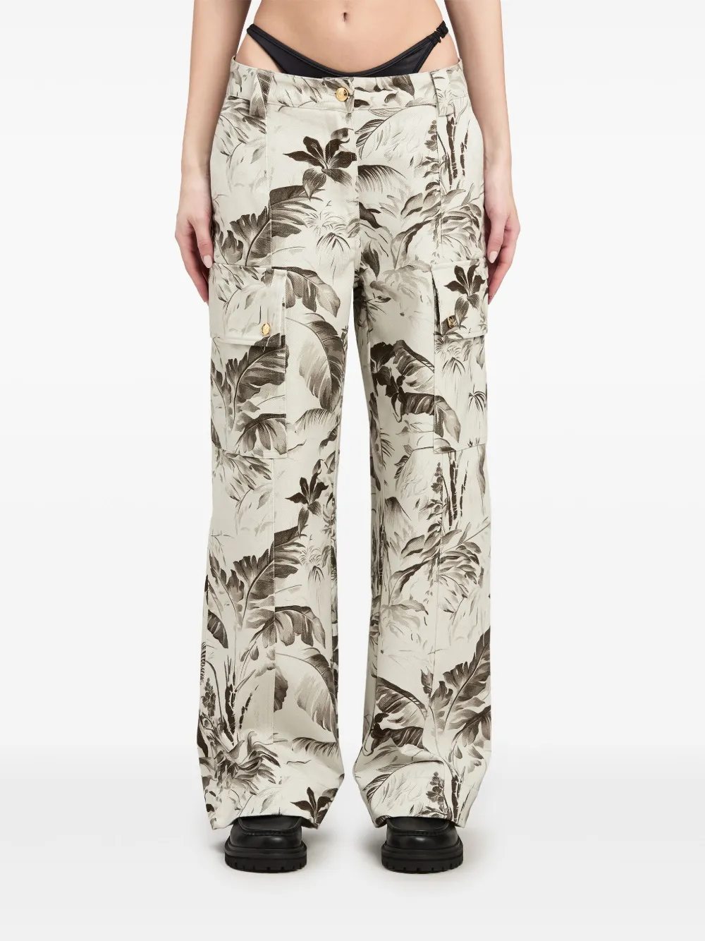 Palm Angels Jungle Wide-leg Cargo Trousers In Neutrals