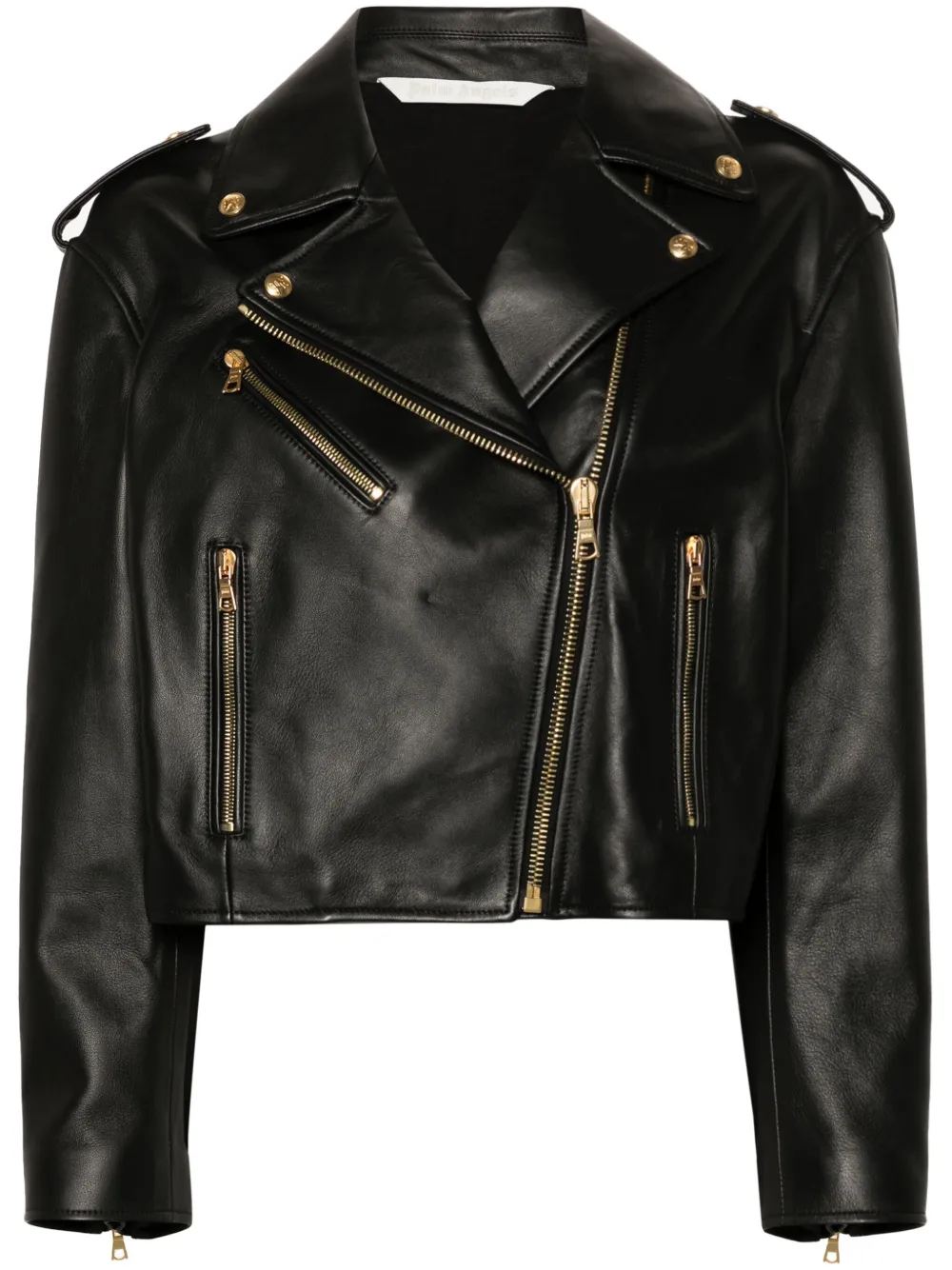 Palm Angels logo print Leather Biker Jacket Black
