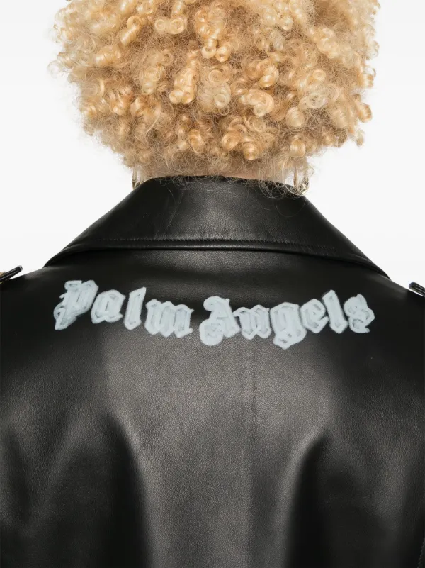 Palm Angels ロゴ レザーライダースジャケット | ブラック | FARFETCH JP