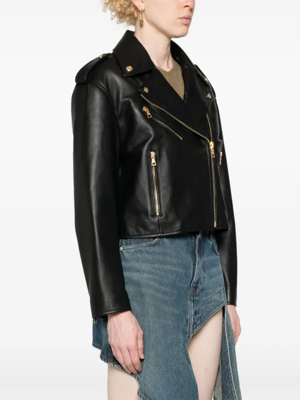 Palm Angels ロゴ レザーライダースジャケット | ブラック | FARFETCH JP