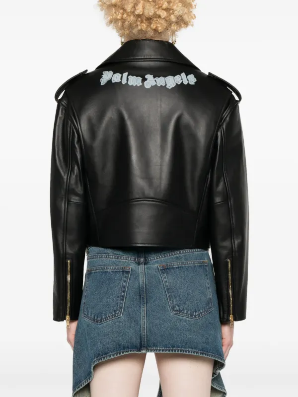 Palm Angels ロゴ レザーライダースジャケット | ブラック | FARFETCH JP