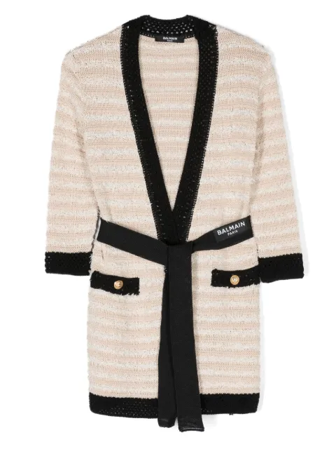 Balmain Kids Cardigan a righe con cintura