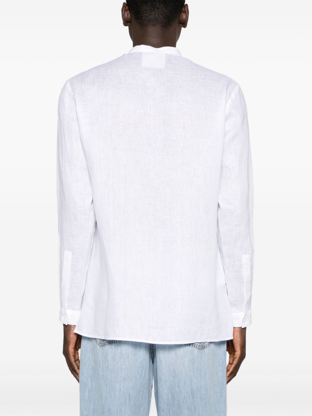 Shop Giorgio Armani Band-collar Linen Shirt In White