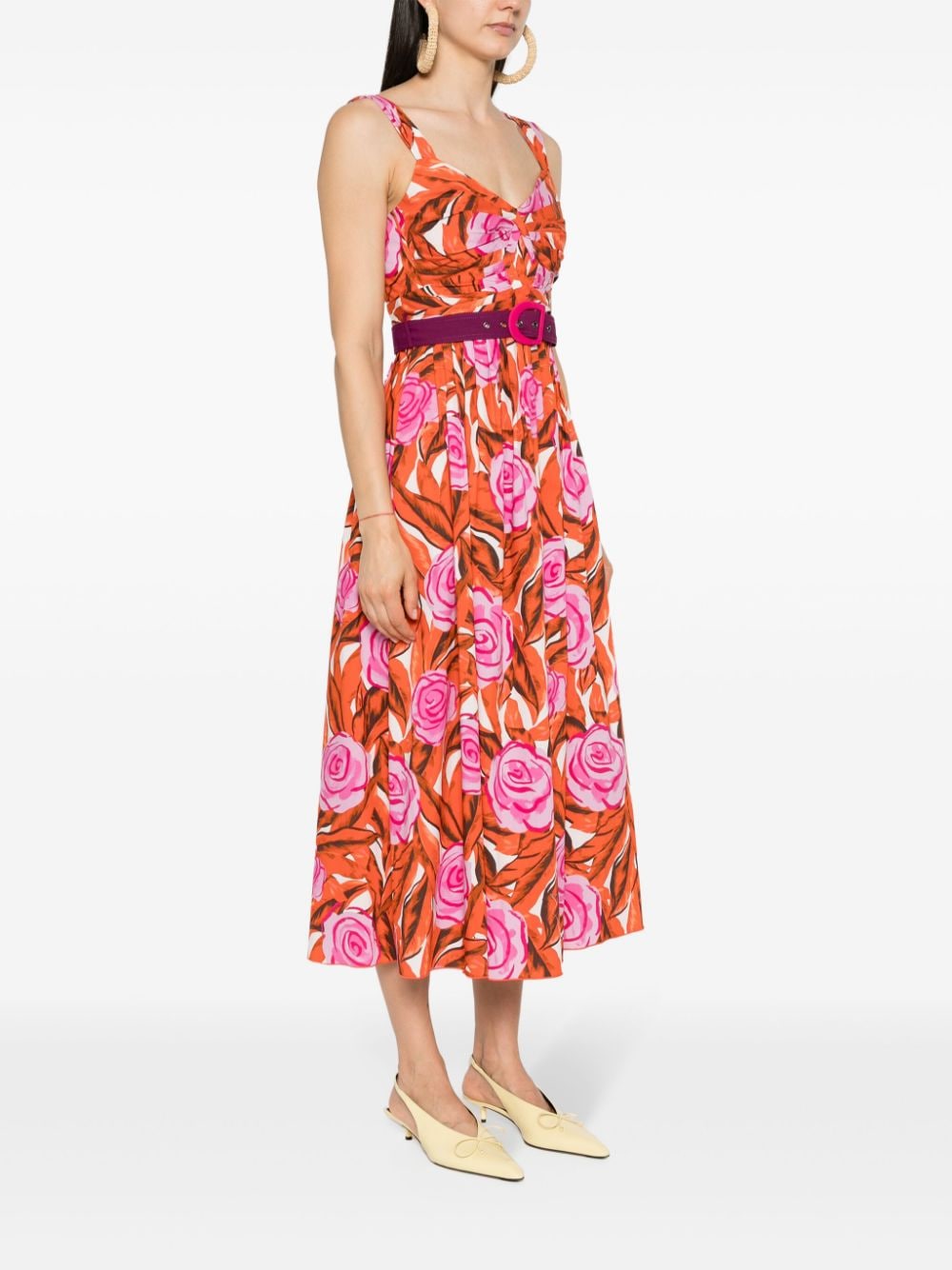 Shop Diane Von Furstenberg Elisa Palm Floral-print Dress In Orange