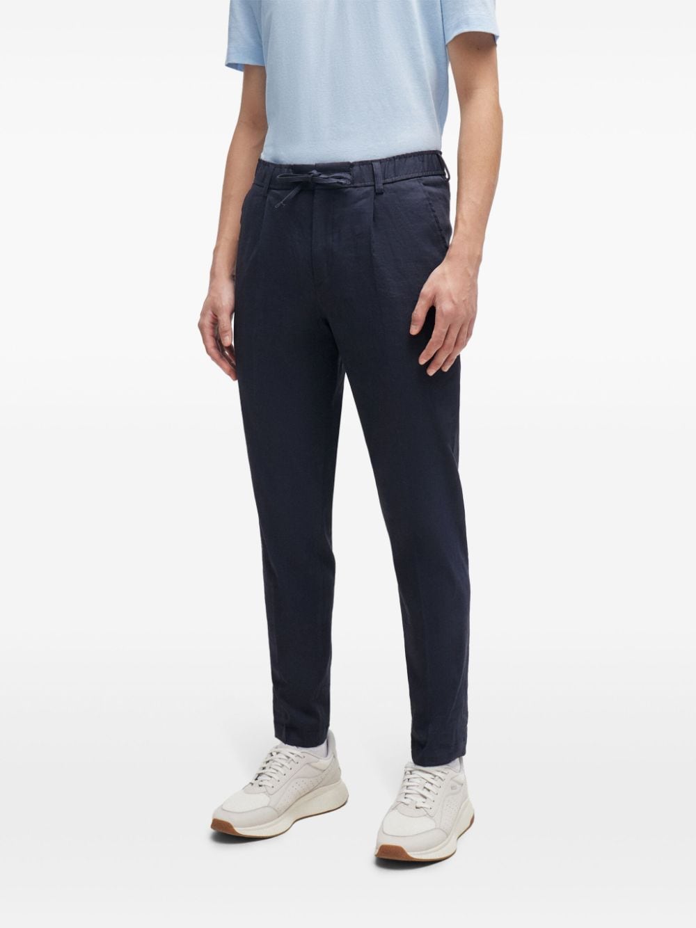 Shop Hugo Boss Drawstring-waistband Straight-leg Trousers In Blue