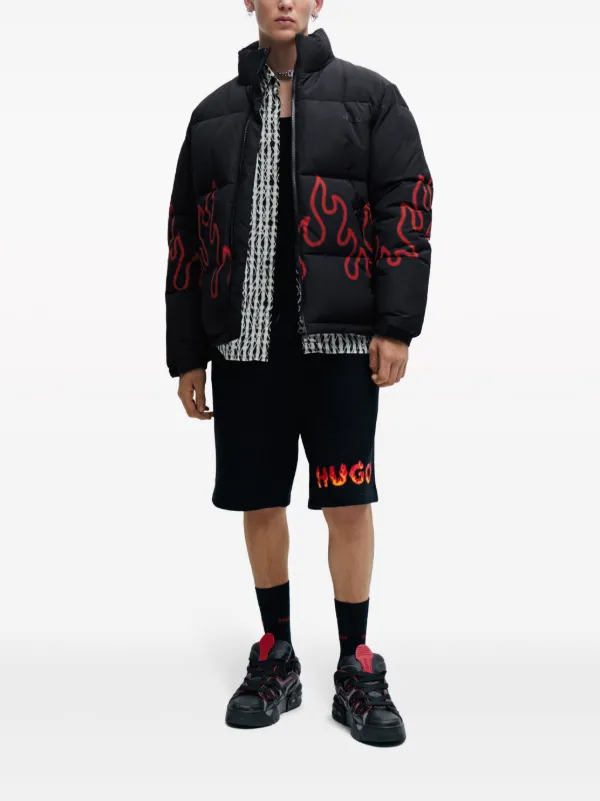 HUGO flame-print Quilted Jacket | Black | FARFETCH JO