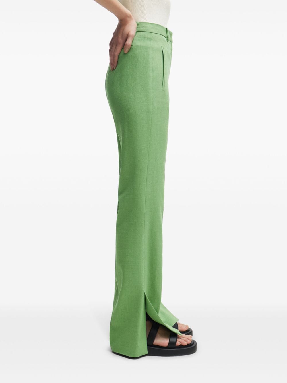 Shop Hugo Boss Flared Tailored Trousers In Grün