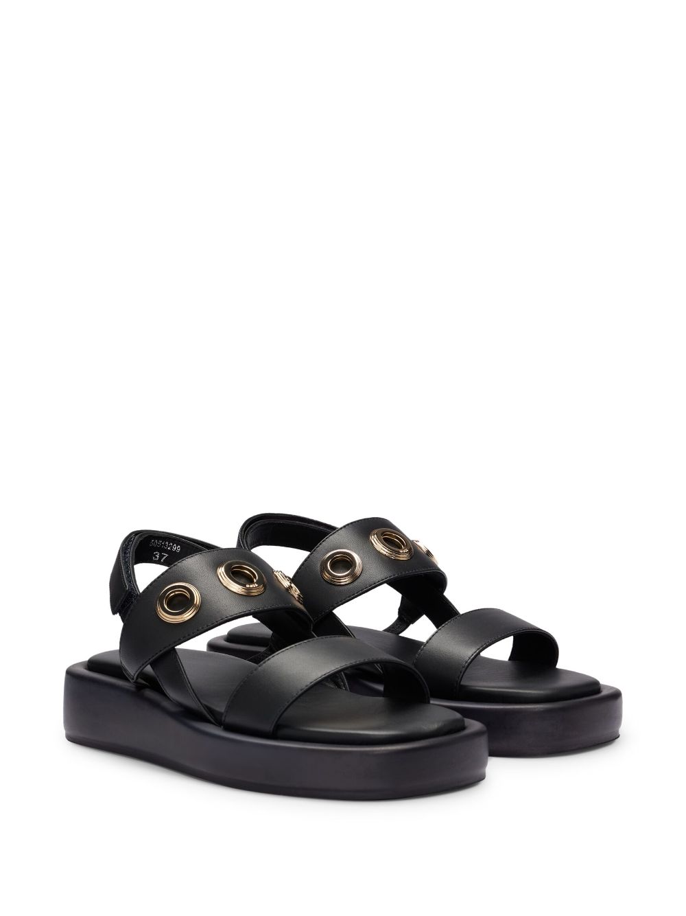 Shop Hugo Boss Eyelet-embellishment Leather Sandals In Black