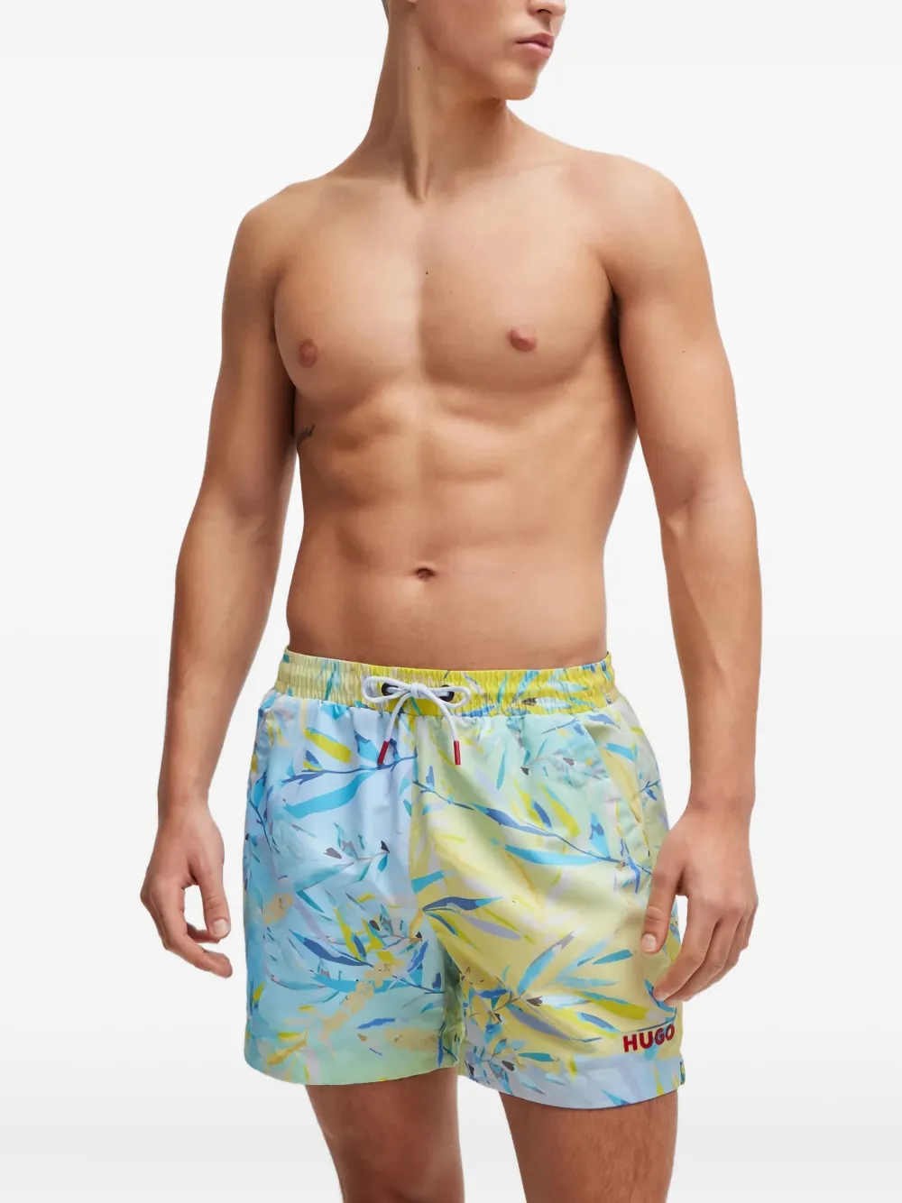 HUGO Bermuda de praia com estampa de folhas | Shorts de praia | Image 2