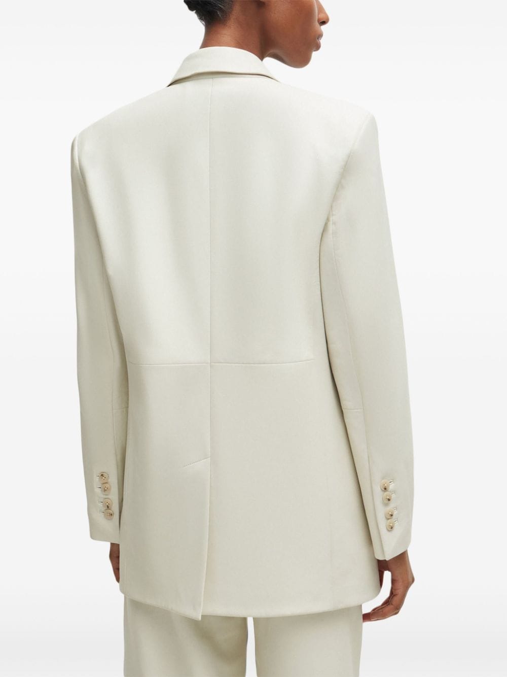 Shop Hugo Boss Double-breasted Leather Blazer In White