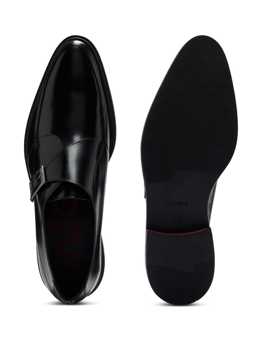 Shop Hugo Leather Monk Shoes In Black