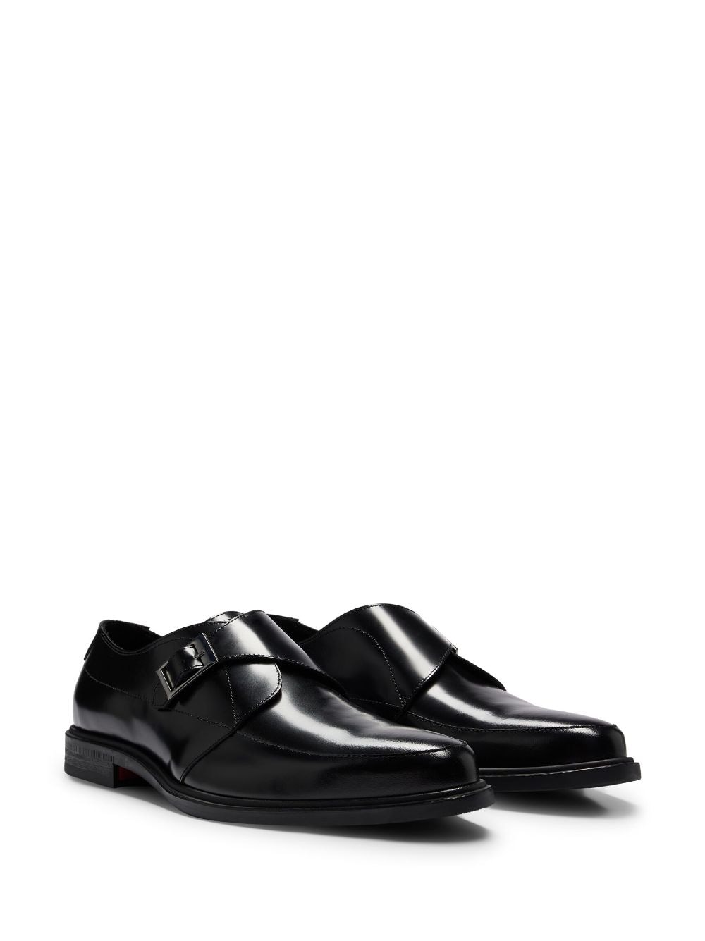 Shop Hugo Leather Monk Shoes In Black