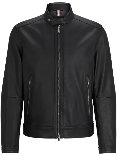 BOSS Jaqueta de couro com colarinho