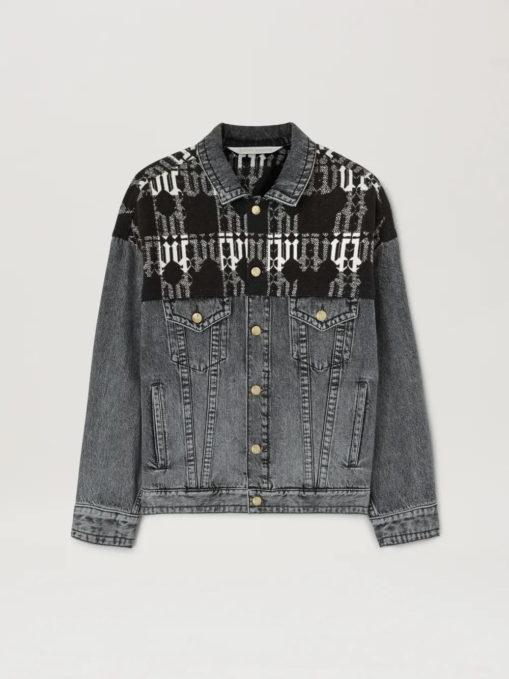 Palm Angels Monogram-jacquard Denim Jacket In Grey